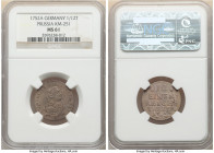 Prussia. Friedrich II 1/12 Taler 1752-A MS61 NGC, Berlin mint, KM251. Decidedly well-struck and awash in a pervasive silty patina. 

HID09801242017

©...