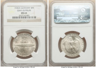 Weimar Republic "Zeppelin" 3 Mark 1930-A MS64 NGC, Berlin mint, KM67. A commendable type approaching Gem Mint State struck to commemorate the flight o...