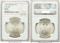 Weimar Republic "Oaktree" 5 Mark 1927-F MS66 NGC, Stuttgart mint, KM56, J-331. A bright white coin with spectacular mint brilliance. A prime quality e...