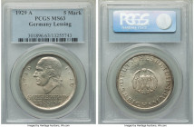 Weimar Republic "Lessing" 5 Mark 1929-A MS63 PCGS, Berlin mint, KM61. Struck upon the 200th anniversary of the birth of Gotthold Lessing. Struck from ...