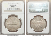 Weimar Republic "Zeppelin" 5 Mark 1930-E MS64+ NGC, Muldenhutten mint, KM68. Slightly Prooflike, and certainly among the most beloved commemoratives o...