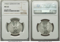 Federal Republic 5 Mark 1956-D MS65 NGC, Munich mint, KM112.1. A veritable gem, with voluminous luster that brightens the impeccably styled design mot...