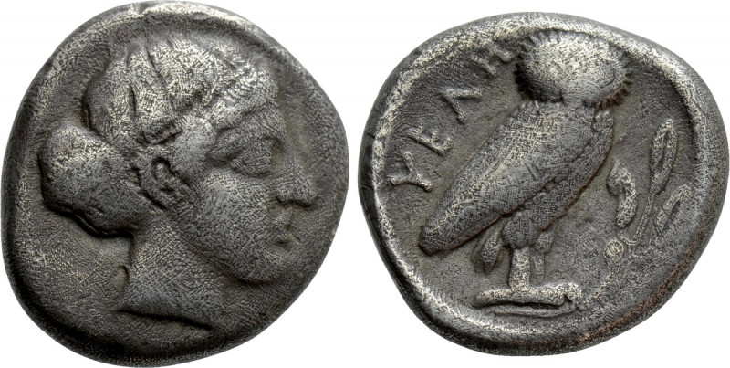 LUCANIA. Velia. Drachm (Circa 465-440 BC). 

Obv: Head of nymph right.
Rev: Y...