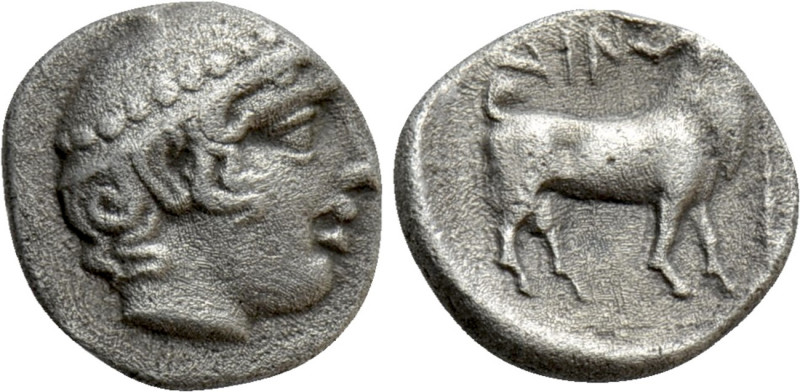 THRACE. Ainos. Diobol (Circa 429-427/6 BC). 

Obv: Head of Hermes right, weari...