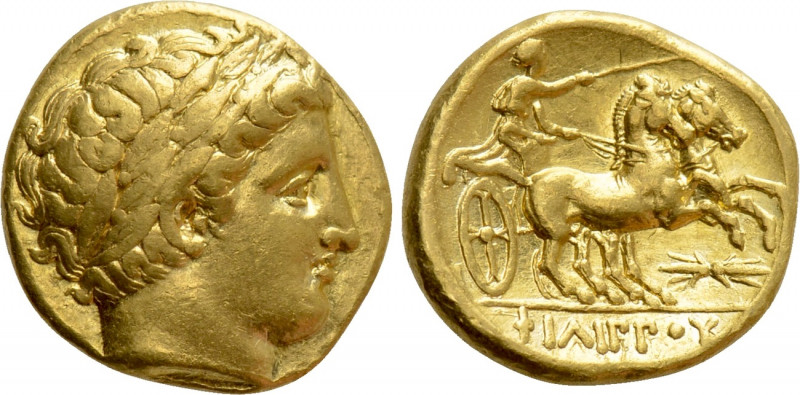 KINGS OF MACEDON. Philip II (359-336 BC). GOLD Stater. Pella. 

Obv: Laureate ...