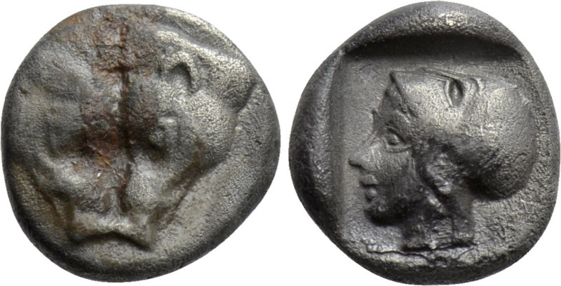 LESBOS. Uncertain mint. 1/24 Stater (Circa 500-450 BC). 

Obv: Confronted head...
