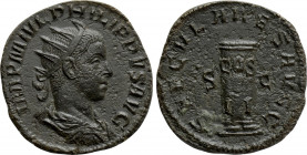 PHILIP II (247-249). Dupondius. Rome. Secular Games issue, commemorating the 1000th anniversary of Rome