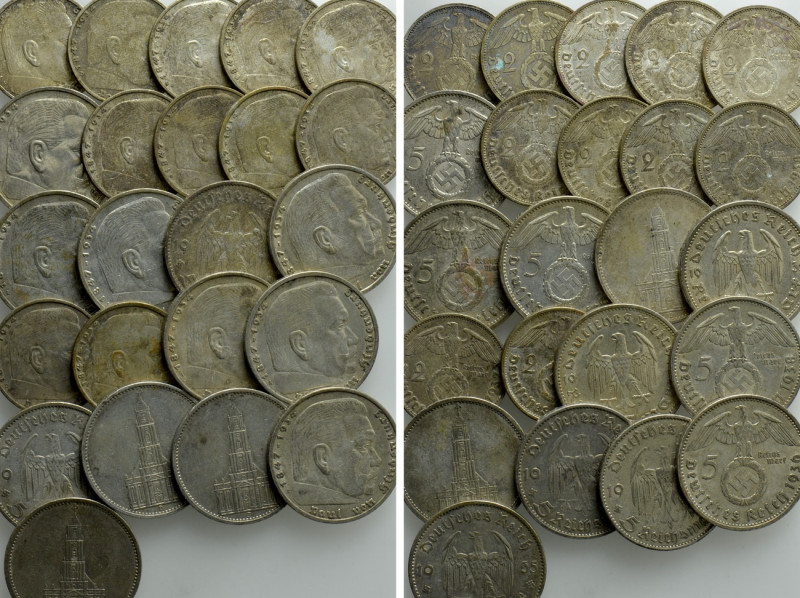 23 Silver Coins of Germany / the Third Reich (Circa 250 gr. gross weight). 

O...