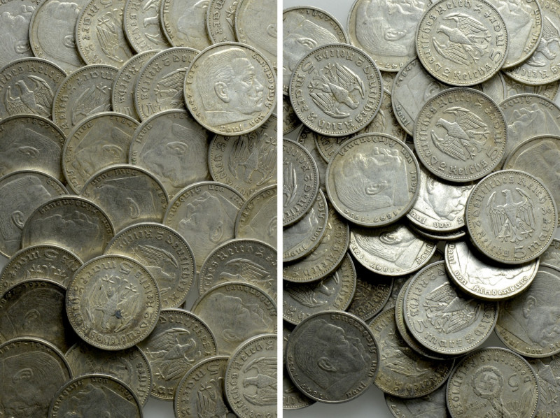 50 Pieces of 5 Reichsmark of Germany / the Third Reich (Silver; Circa 690 g gros...