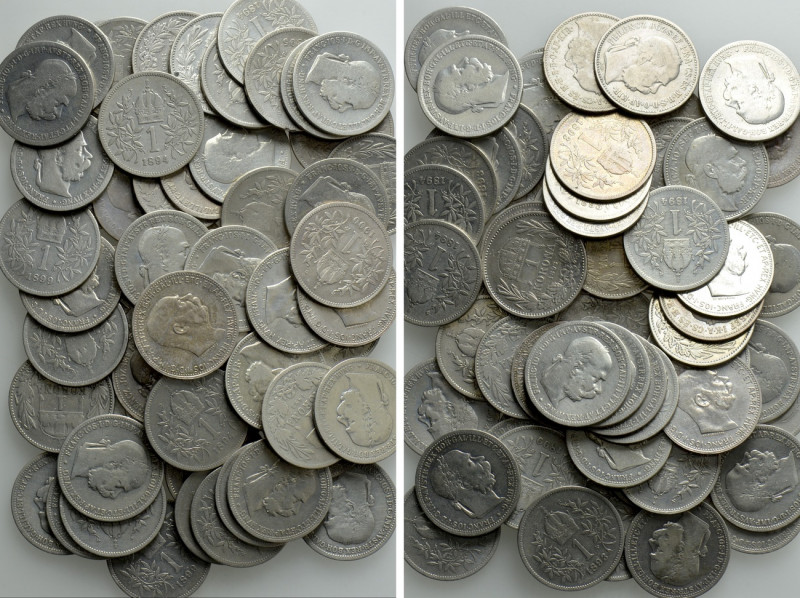 Circa 60 Silver Coins of the Austrian Empire / Hungary / Franz Josef . 

Obv: ...