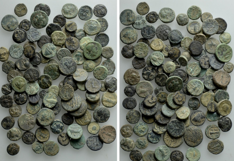 Circa 100 Greek Coins. 

Obv: .
Rev: .

. 

Condition: See picture.

We...