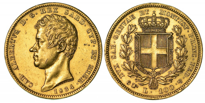 REGNO DI SARDEGNA. CARLO ALBERTO DI SAVOIA, 1831-1849. 100 Lire 1834. Torino.
...