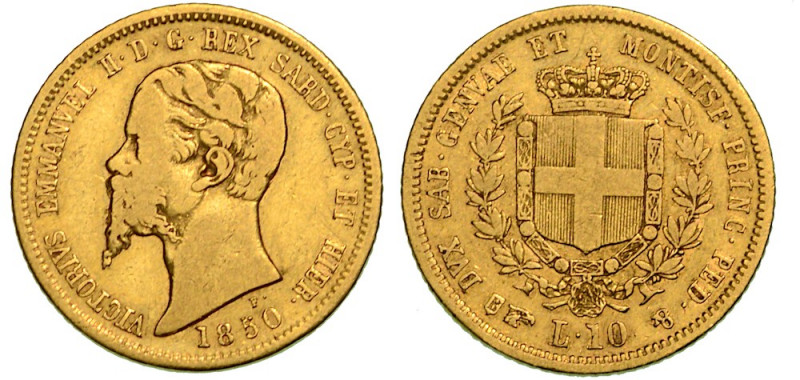 REGNO DI SARDEGNA. VITTORIO EMANUELE II DI SAVOIA, 1849-1861. 10 Lire 1850. Tori...