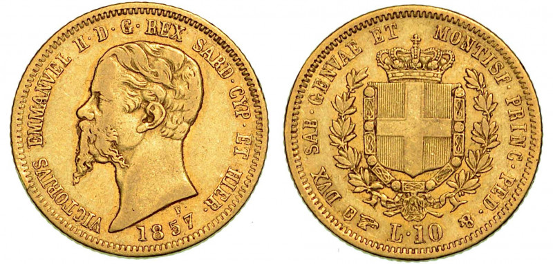 REGNO DI SARDEGNA. VITTORIO EMANUELE II DI SAVOIA, 1849-1861. 10 Lire 1857. Tori...