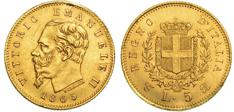 REGNO D'ITALIA. VITTORIO EMANUELE II DI SAVOIA, 1861-1878. 5 Lire 1865. Torino....