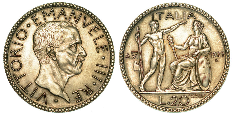REGNO D'ITALIA. VITTORIO EMANUELE III DI SAVOIA, 1900-1946. 20 Lire 1927/VI. Lit...