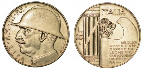 REGNO D'ITALIA. VITTORIO EMANUELE III DI SAVOIA, 1900-1946. 20 Lire 1928/VI. Elmetto.