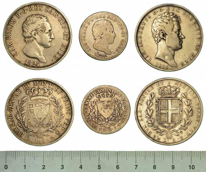REGNO DI SARDEGNA. Lotto di tre monete.

Carlo Felice di Savoia, 1821-1831. 5 ...