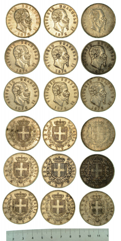 REGNO D'ITALIA. Lotto di nove esemplari.

Vittorio Emanuele II, di Savoia, 186...