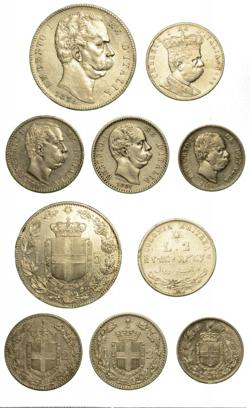 REGNO D'ITALIA. Lotto di cinque monete.

Umberto I di Savoia, 1878-1900. 5 Lir...