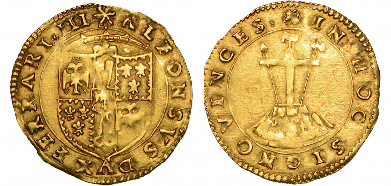 FERRARA. ALFONSO I D'ESTE, 1505-1534. Scudo.

Stemma inquartato coronato. R/ M...