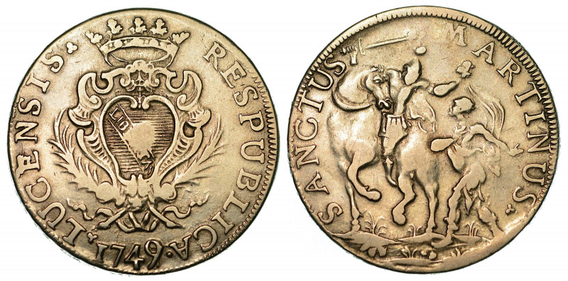 LUCCA. REPUBBLICA, 1369-1799. Scudo 1749.

Stemma coronato in cartella ornata....