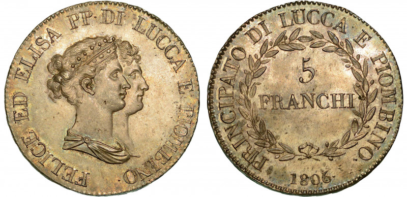 LUCCA E PIOMBINO. ELISA BONAPARTE E FELICE BACIOCCHI, 1805-1814. 5 Franchi 1806....