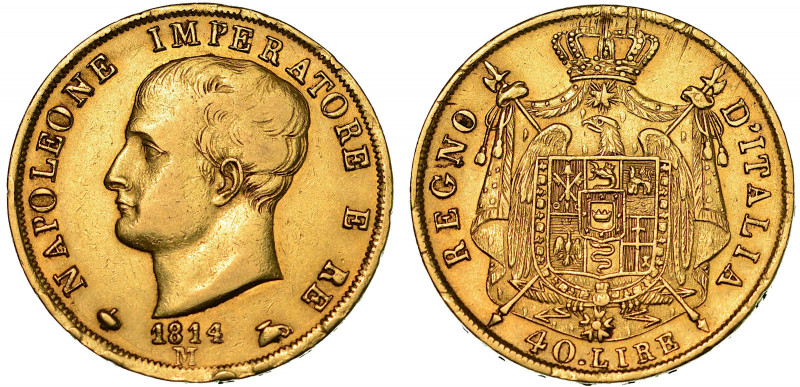 MILANO. NAPOLEONE, 1805-1814. 40 Lire 1814.

Testa a s. R/ Stemma imperiale co...