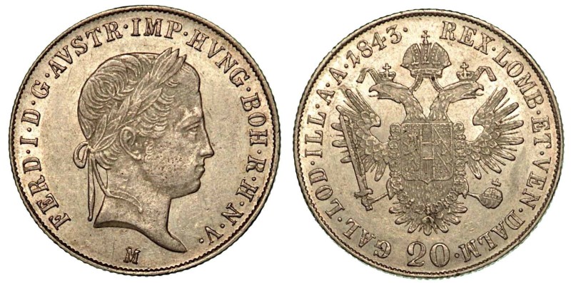 MILANO. FERDINANDO I, 1835-1848. 20 Kreuzer 1843.

Testa laureata a d. R/ Aqui...