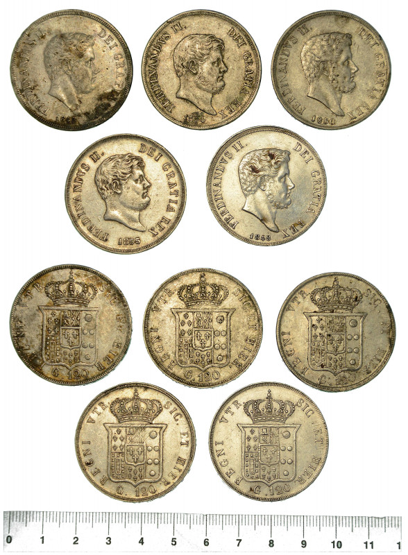 NAPOLI. Lotto di cinque esemplari.

Ferdinando II di Borbone, 1830-1859. Piast...
