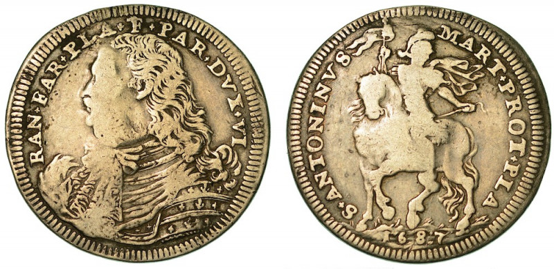PIACENZA. RANUCCIO II FARNESE, 1646-1694. Testone 1687.

Busto corazzato a s. ...