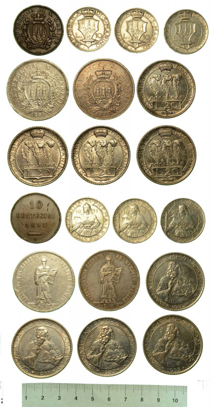 SAN MARINO. Lotto di dieci monete.

20 Lire 1932 (2 esemplari) - 1935 (2 esemp...