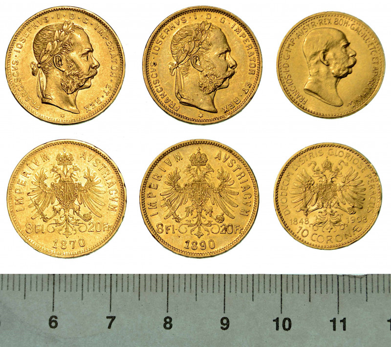 AUSTRIA. Lotto di tre monete.

Franz Joseph, 1848-1916. 8 Florins/20 Francs 18...