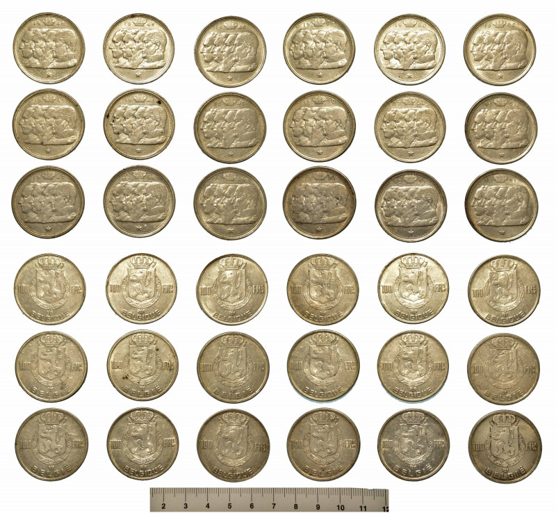 BELGIO. Lotto di 18 monete.

Reggenza del Principe Charles, 1944-1950. 100 Fra...