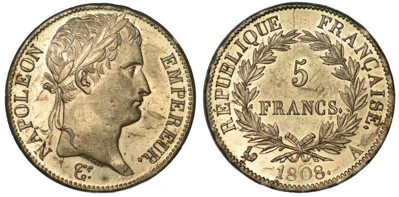 FRANCIA. NAPOLEON I, 1801-1815. 5 Francs 1808. Parigi.

Testa laureata a d. R/...