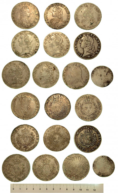 FRANCIA. Lotto di dieci monete.

Louis XV, 1715-1774. Ecu (x 9 esemplari) - 1/...
