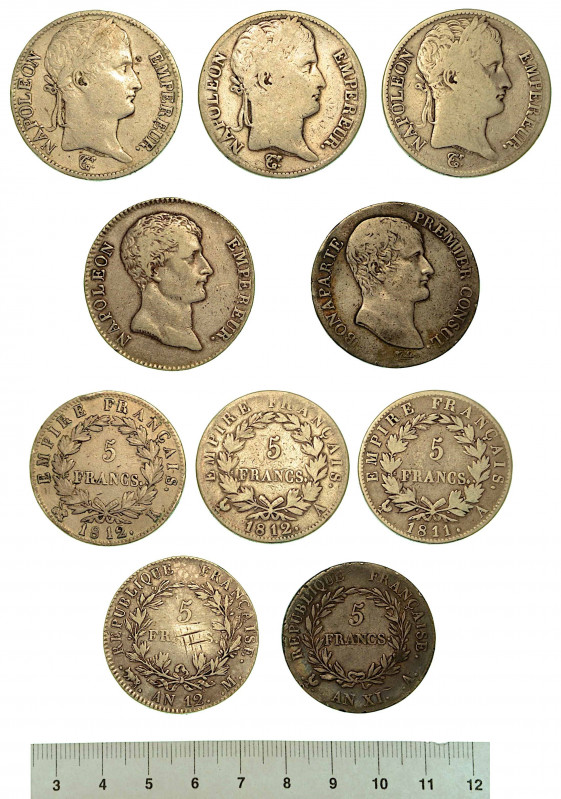 FRANCIA. Lotto di cinque monete.

Napoleon Bonaparte, 1801-1815. 5 Francs AN X...