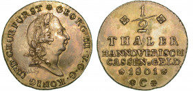GERMANIA - HANNOVER. GEORG III (GEORGE III OF ENGLAND), ELETTORE DI HANNOVER, 1760-1814. 1/2 Thaler 1801.