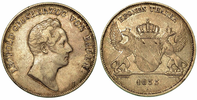 GERMANIA - BADEN. KARL LEOPOLD FRIEDRICH, 1830-1852. Kronenthaler 1833.

Testa...