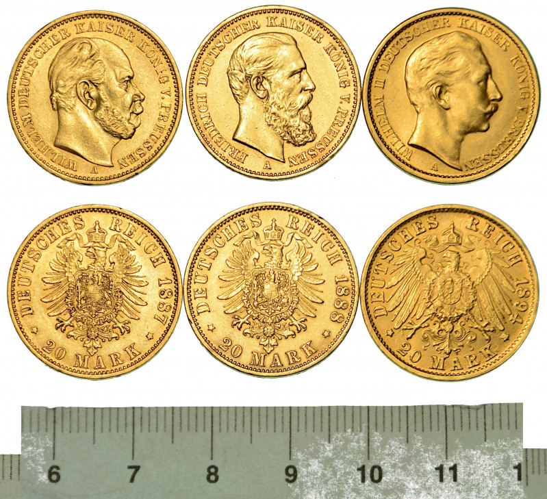 GERMANIA. Lotto di tre monete.

Wilhelm I, 1861-1888. 20 Mark 1887. Friedb. 38...
