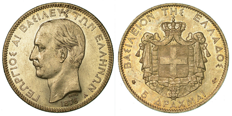 GRECIA. GEORGIOS I, 1863-1913. 5 Drachmai 1876.

Testa a s. R/ Stemma reale co...
