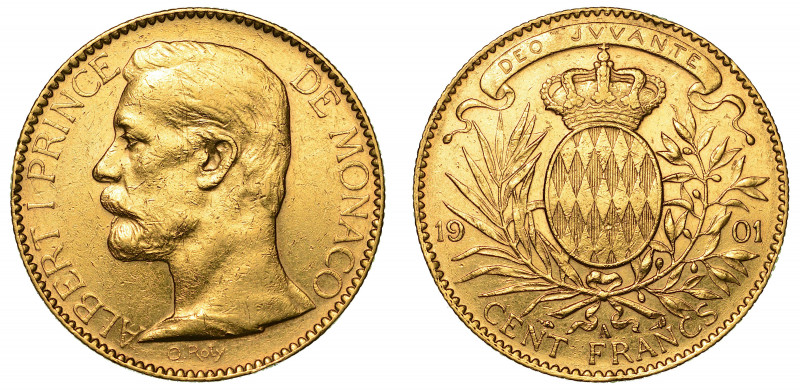 MONACO. ALBERT I, 1889-1922. 100 Francs 1901.

Testa a s. R/ Stemma coronato f...