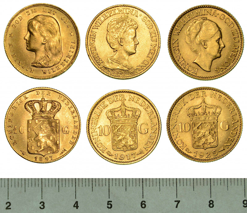 OLANDA. Lotto di tre monete.

Wilhelmina, 1890-1848. 10 Gulden 1897. Friedb. 3...