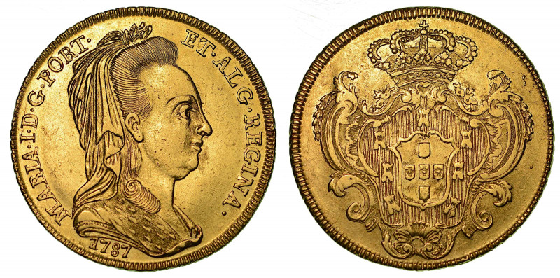 PORTOGALLO. MARIA I, 1786-1799. Peça (6400 Reis) 1787.

Busto a d. R/ Stemma r...