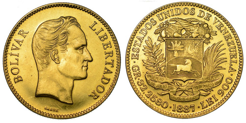 VENEZUELA. REPUBLIC. 100 Bolivares 1887 (riconio). Caracas.

Testa a d. R/ Ste...