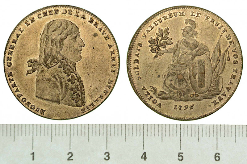CAMPAGNA D'ITALIA. Gettone in metallo bianco 1796.

Busto di Bonaparte a d., i...
