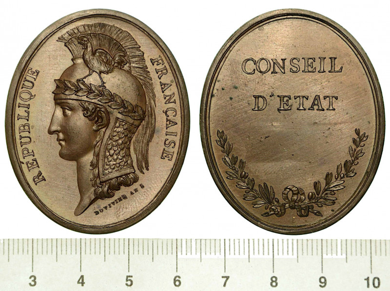 CONSIGLIO DI STATO (1799-1800). Insegna ovale in bronzo.

Testa elmata della R...