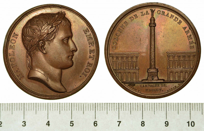 COLONNA DI PIAZZA VENDOME A PARIGI. Medaglia in bronzo 1805.

Nel centro testa...