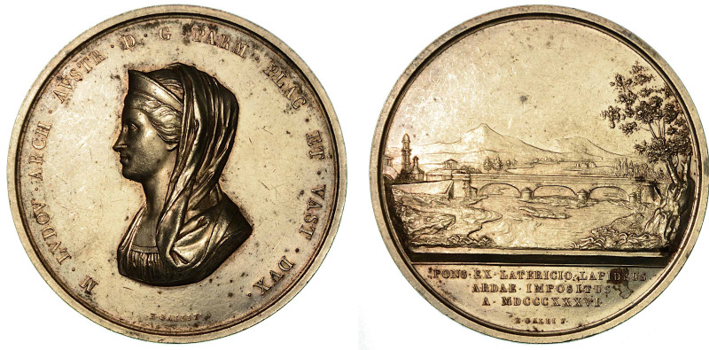 MARIA LUIGIA D'AUSTRIA, 1815-1847. PONTE SUL FIUME ARDA. Medaglia in argento 183...