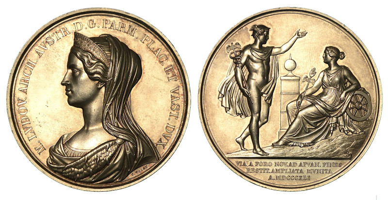 MARIA LUIGIA D'AUSTRIA, 1815-1847. STRADA DELLA CISA. Medaglia in argento 1841....
